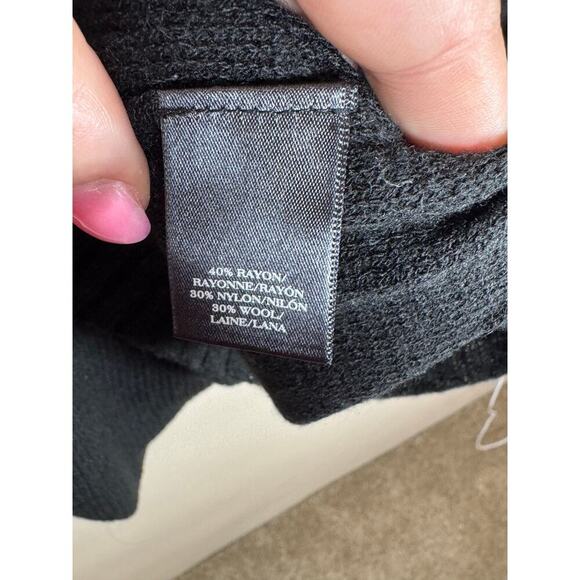 NWT Ann Taylor Cowl Neck Asymmetrical Hem Open Knit Lightweight Black Sweater M - Picture 7 of 9